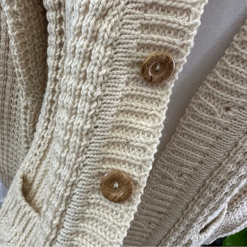 VTG‎ Gaelterra wool heavy knit fisherman cardigan sweater cream size EU 40 - Picture 6 of 12